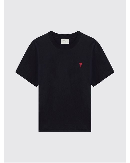 AMI Blue Organic Cotton Crewneck T-Shirt With Ami De Coeur Embroidery for men