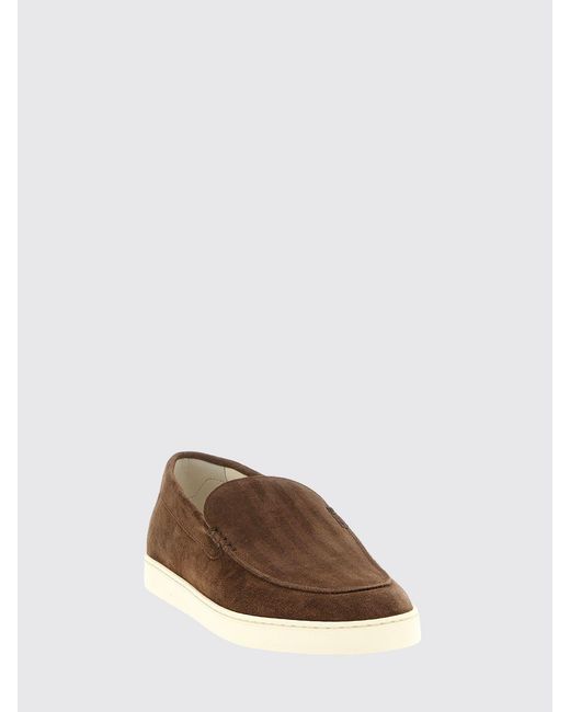 Brunello Cucinelli Brown Striped Embossed Suede Loafers for men