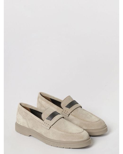 Brunello Cucinelli White Suede Loafers With Monili