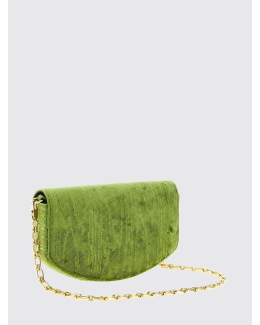 Ganni Green Lulu Moiré Velvet Wallet On Chain Bag