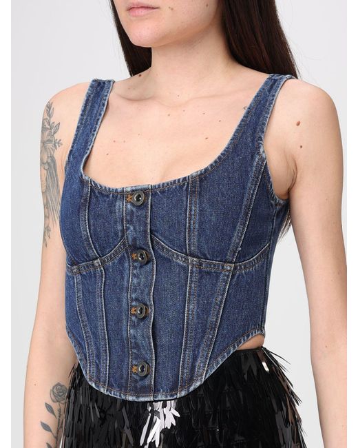 Self-Portrait Blue Cotton Denim Bustier Top