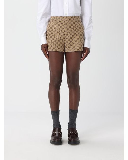 Gucci Natural Cotton Blend Shorts With Gg Motif