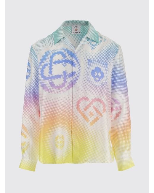 Casablanca Blue Silk Shirt With Monogram Print for men