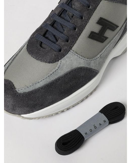 Hogan Gray Interactive Mesh And Suede Sneakers for men