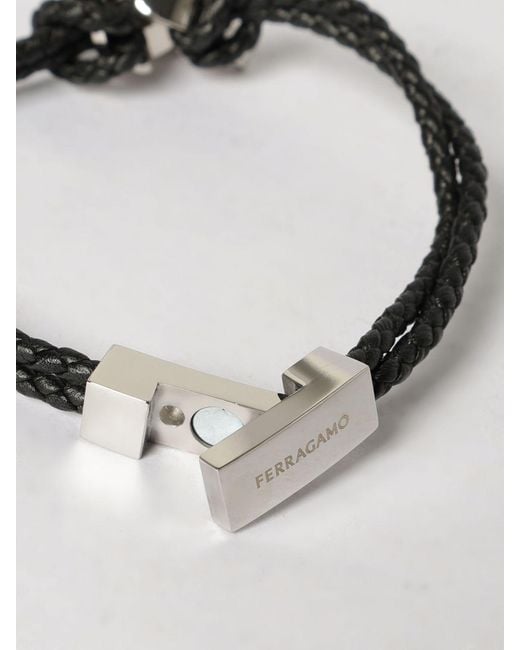 Ferragamo Gray Gancini Brass And Braided Leather Bracelet for men