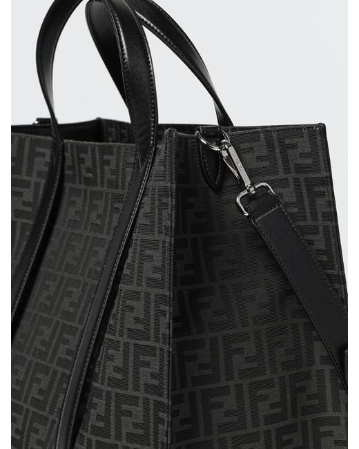 Fendi Black Ff Jacquard Monogram Cotton Blend Shopper Bag for men