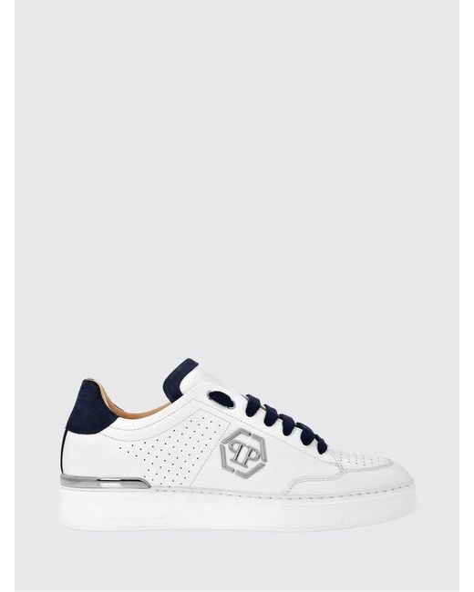 Philipp Plein White Leather And Suede Low-Top Sneakers With Monogram And Logo for men