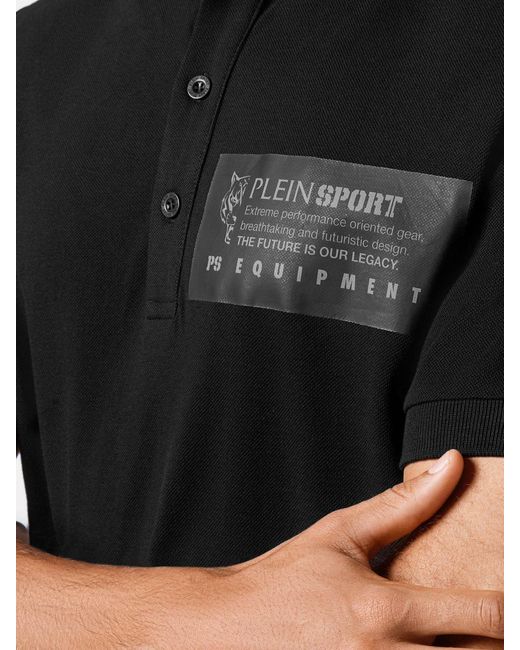 Philipp Plein Black Short-Sleeved Cotton Polo Shirt With Contrasting Logo for men