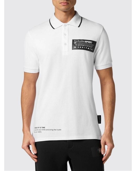 Philipp Plein White Short-Sleeved Cotton Polo Shirt With Contrasting Logo for men