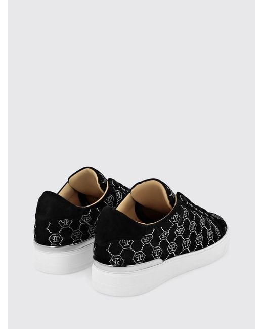 Philipp Plein Black Suede Sneakers With Rhinestone Hexagon for men