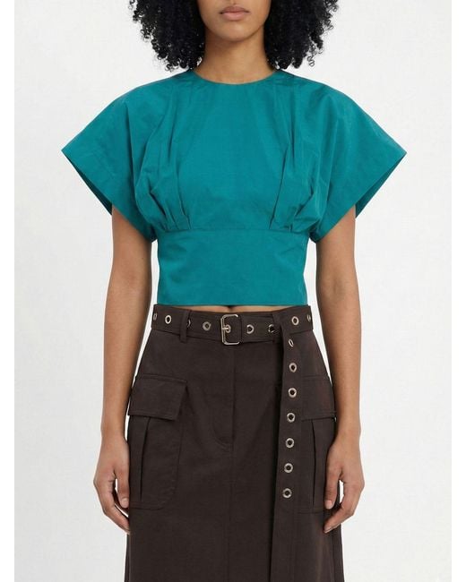 Pinko Blue Asparago Cropped Cotton Top