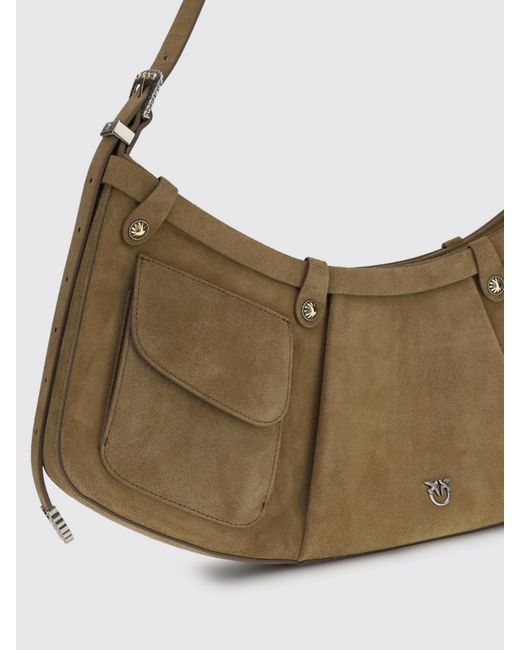 Pinko Natural Pocket Body Suede Shoulder Bag With Pockets