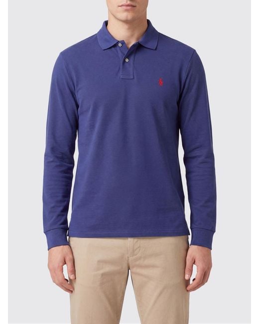 Polo Ralph Lauren Blue Long-Sleeved Slim Fit Cotton Polo Shirt for men