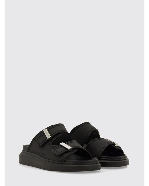 McQueen Black Double Strap Rubber Sandals