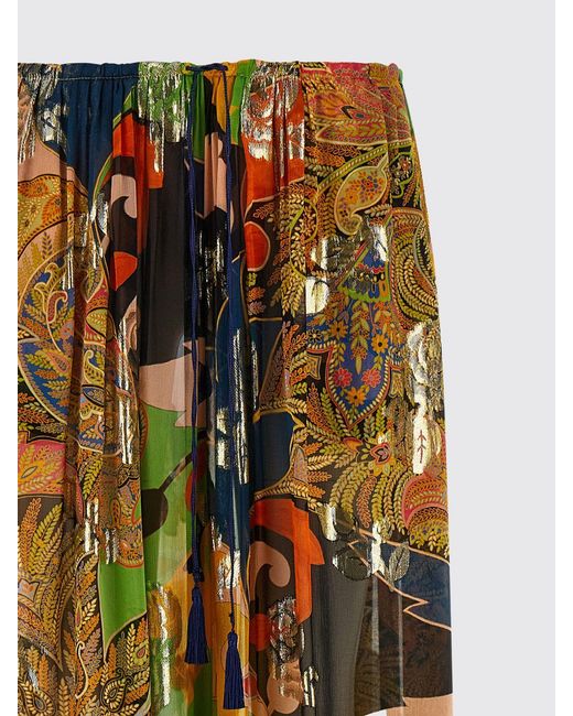 Etro Multicolor Printed Lamé Silk Wide-Leg Trousers