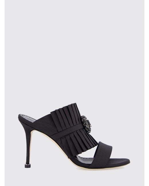 Manolo Blahnik Black Danteuil Pleated Silk Mules With Crystal Embellishment