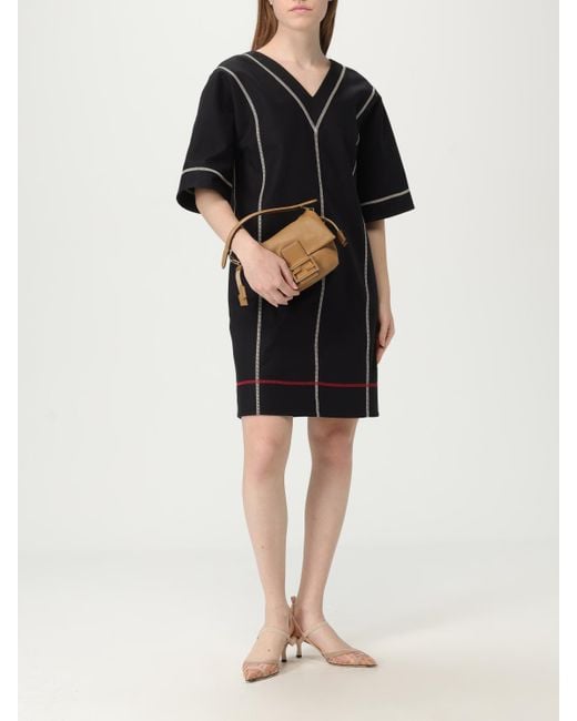 Fendi Black V-Neck Stitched Dress