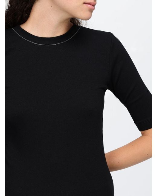 Brunello Cucinelli Black Stretch Cotton T-Shirt With Monili Embellishment
