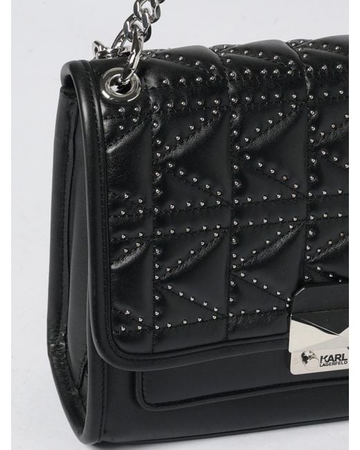Karl Lagerfeld Black Matelassé Nappa Bag With Micro Studs
