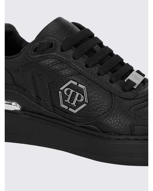 Philipp Plein Black Pit-$Top Monogram Leather Low-Top Trainers With Hexagon Logo for men