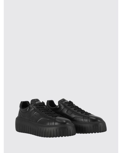 Hogan Black H-Stripes Smooth Calfskin Platform Trainers With Embossed Logo