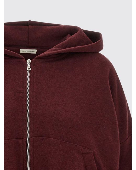 Dries Van Noten Red Oversized Cotton Zip-Up Hoodie With Kangaroo Pocket
