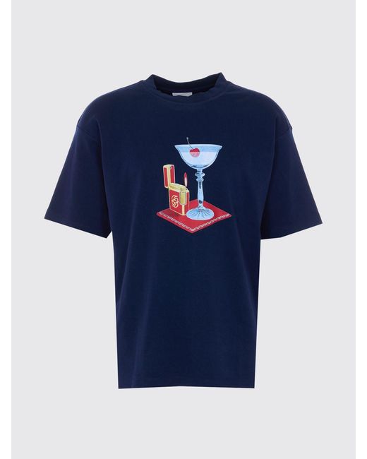 Drole de Monsieur Blue Printed Cotton T-Shirt for men