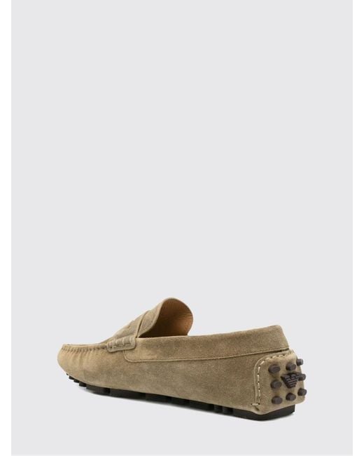 Emporio Armani Brown Suede Calfskin Driver Loafers With Embossed Logo for men