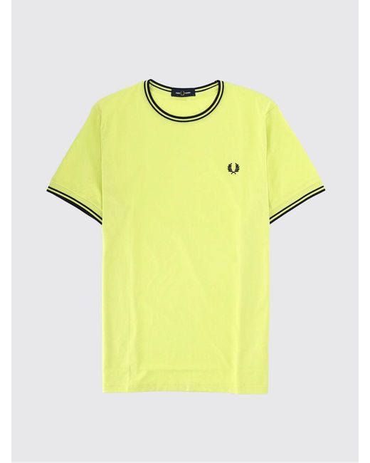 Fred Perry Yellow Slim Fit Cotton T-Shirt With Contrast Trims And Embroidered Logo for men
