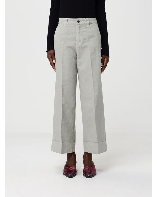 Mason's Gray Cotton And Linen Blend Wide Leg Trousers