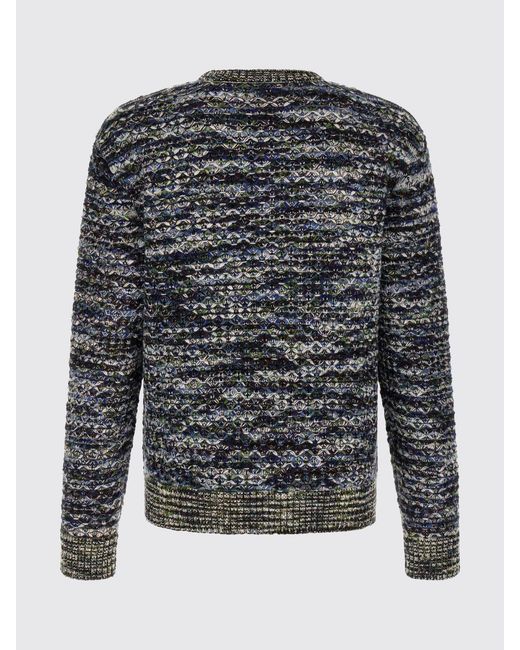 Missoni Blue Bicolour Abstract Pattern Wool Blend Slim Fit Crewneck Jumper for men