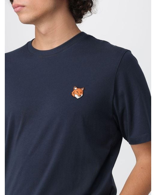 Maison Kitsuné Blue Maison KitsunÉ Cotton T-Shirt With Logo for men