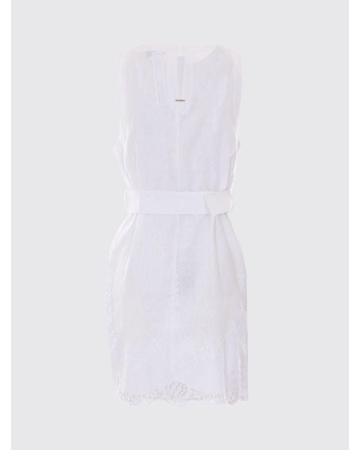 Twinset White Linen Mini Dress With Lace Inserts