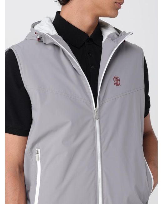 Brunello Cucinelli Gray Hooded Vest for men