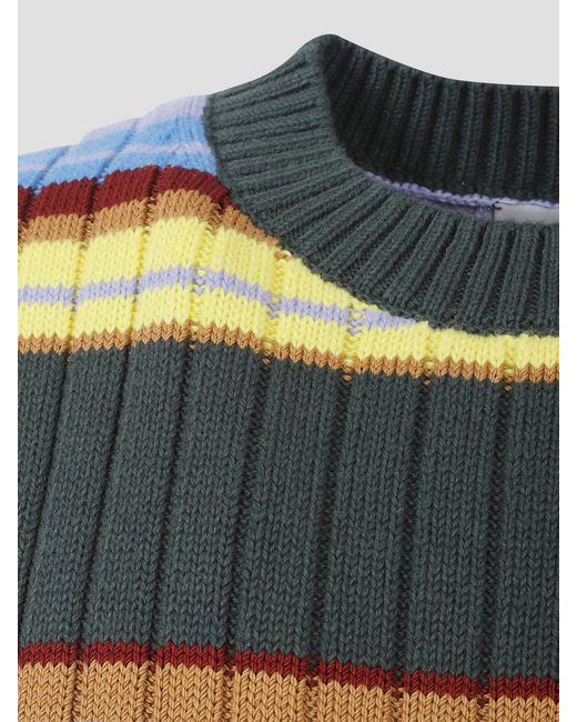 Dries Van Noten Blue Striped Cotton-Wool Blend Crewneck Sleeveless Jumper for men