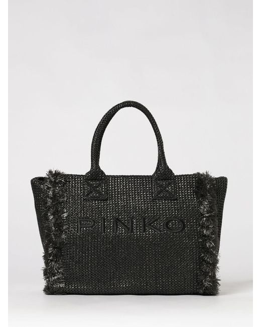 Pinko Black Beach Crocheted Raffia Bag