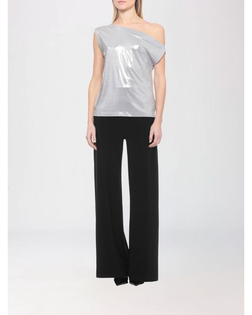 Norma Kamali White Asymmetric Laminated Polyester Top