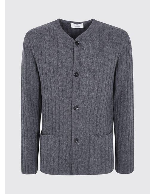 Lardini Gray Ribbed Virgin Wool And Cashmere V-Neck Cardigan for men