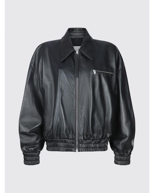 Jil Sander Black Leather Bomber Jacket