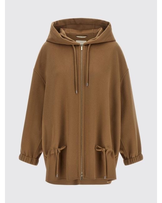 Max Mara Brown Single-Breasted Wool Hooded Coat With Zip Closure