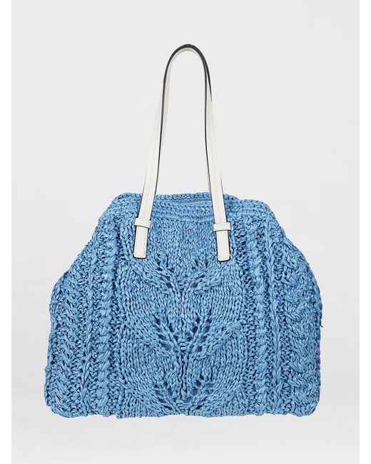Ermanno Scervino Blue Crocheted Raffia Shoulder Bag