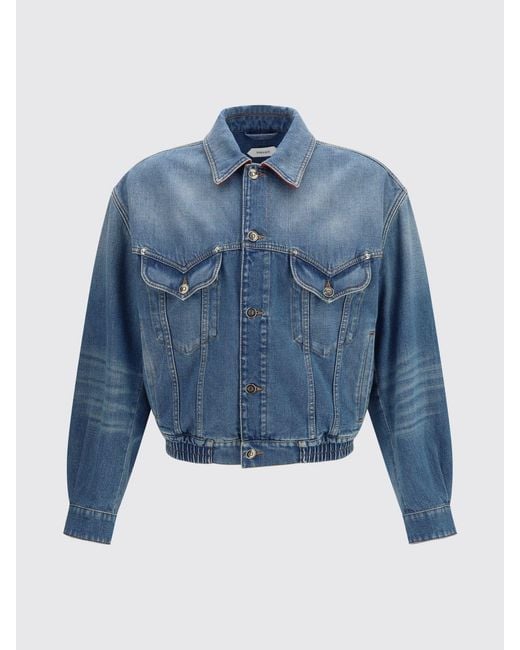 Versace Blue Cotton Denim Bomber Jacket for men