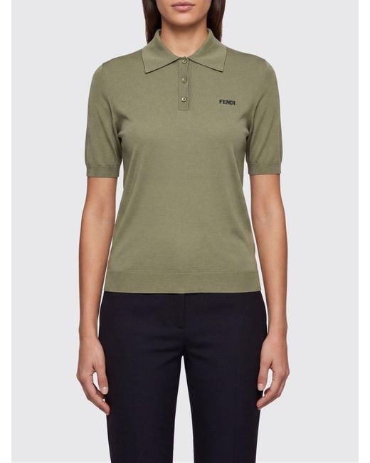 Fendi Green Viscose Polo Shirt With Logo