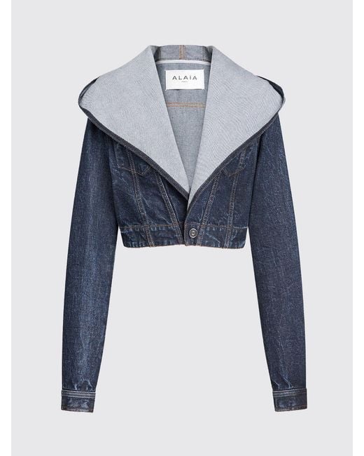 Alaïa Blue Cropped Denim Hooded Jacket