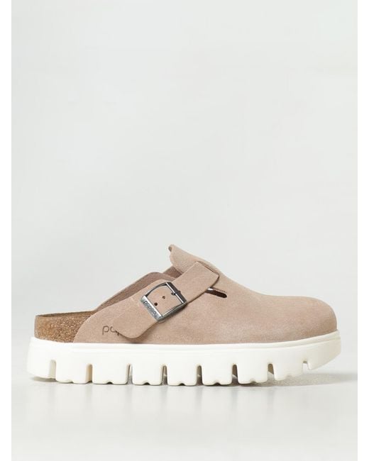 Birkenstock White Papillio Boston Chunky Suede Sabots