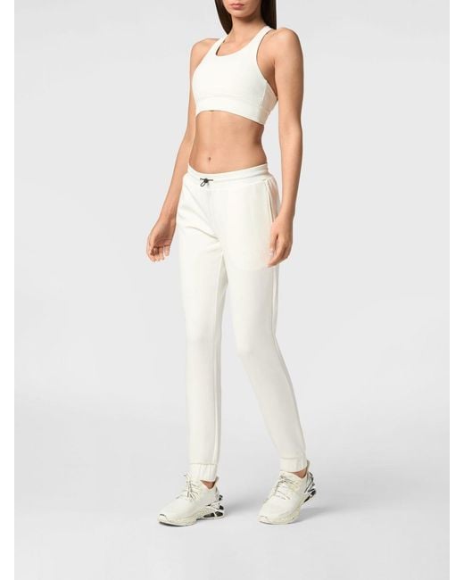 Philipp Plein White Jersey Jogger Trousers With Drawstring And Contrasting Logo