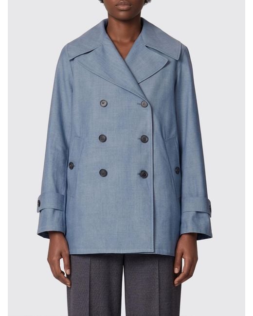 Save The Duck Blue Double-Breasted Knee-Length Trench Coat