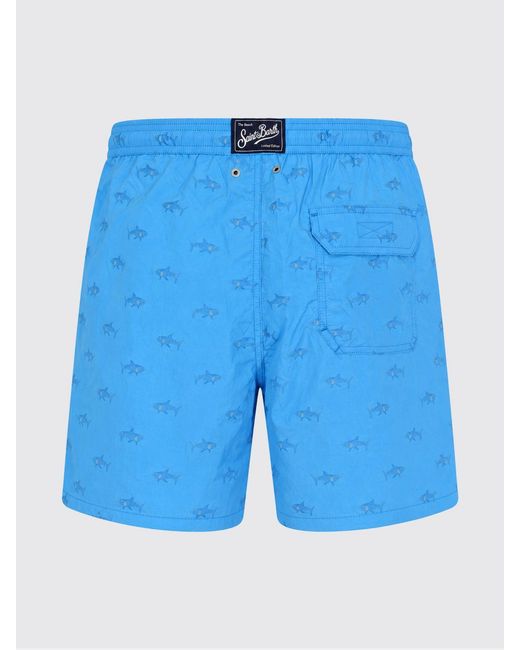 Mc2 Saint Barth Blue Graphic Print Swim Shorts With Drawstring Waist for men