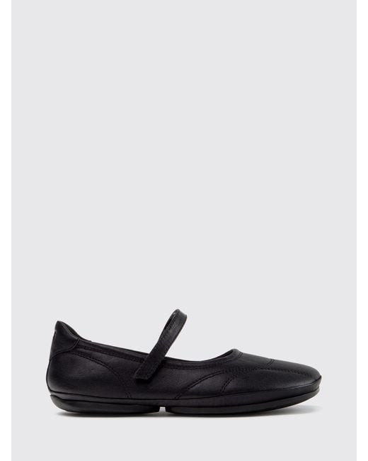 Camper White Right Nina Leather Mary Jane Flats With Velcro Strap