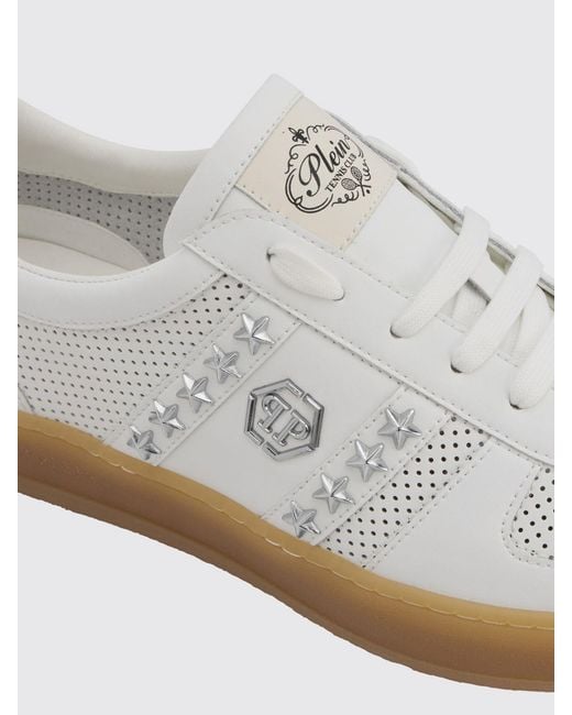 Philipp Plein White Retro Rebel Perforated Leather Sneakers With Applied Stars for men
